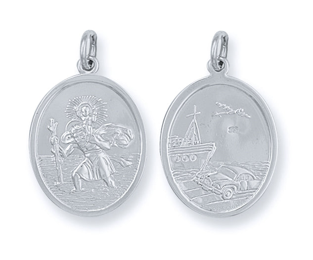 Silver Double Sided Oval St Christopher Pendant