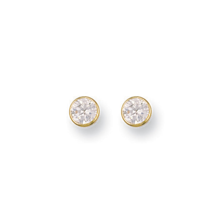 9ct Y/G 5mm Rubover Set Cz Studs