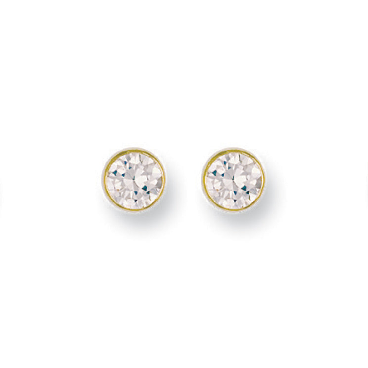 9ct Y/G 6mm Rubover Set Cz Studs