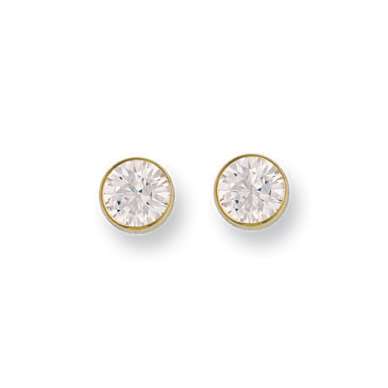 9ct Y/G 7mm Rubover Set Cz Studs