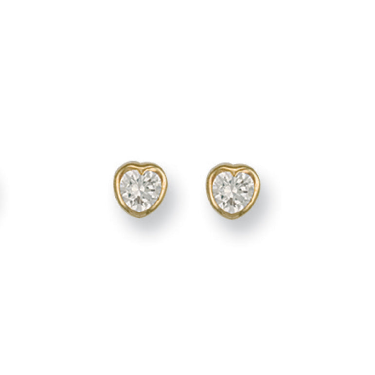 9ct Y/G Rubover Set Heart Shaped Cz Studs