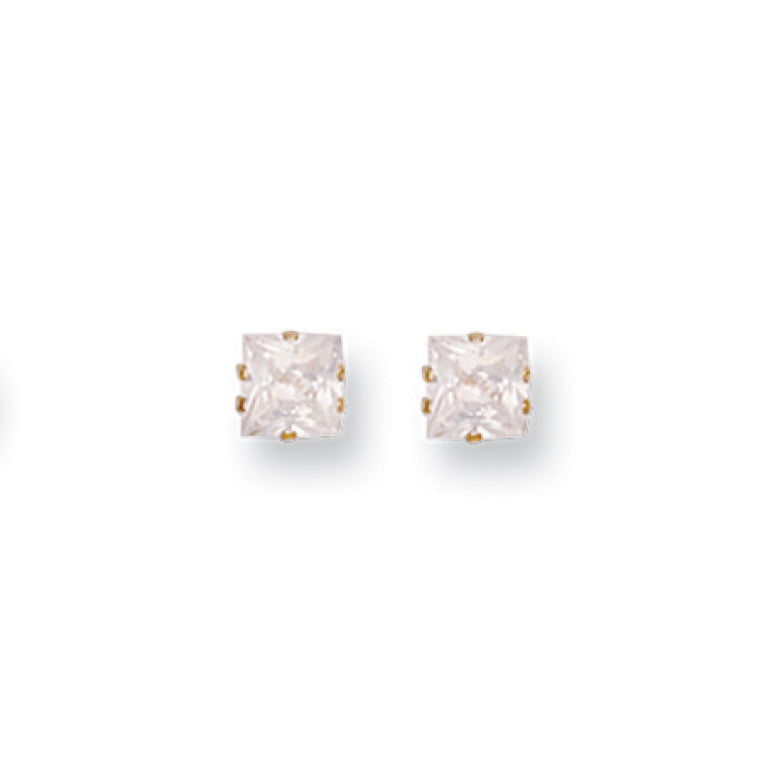 9ct Y/G 5mm Claw Set Princess Cut Cz Studs