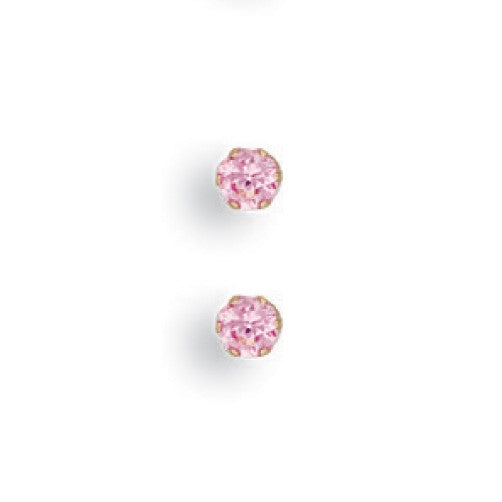 9ct Y/G 3mm Claw Set Pink Cz Studs