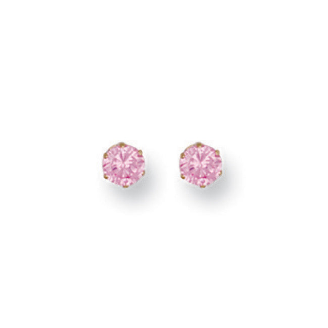 9ct Y/G 4mm Claw Set Pink Cz Studs