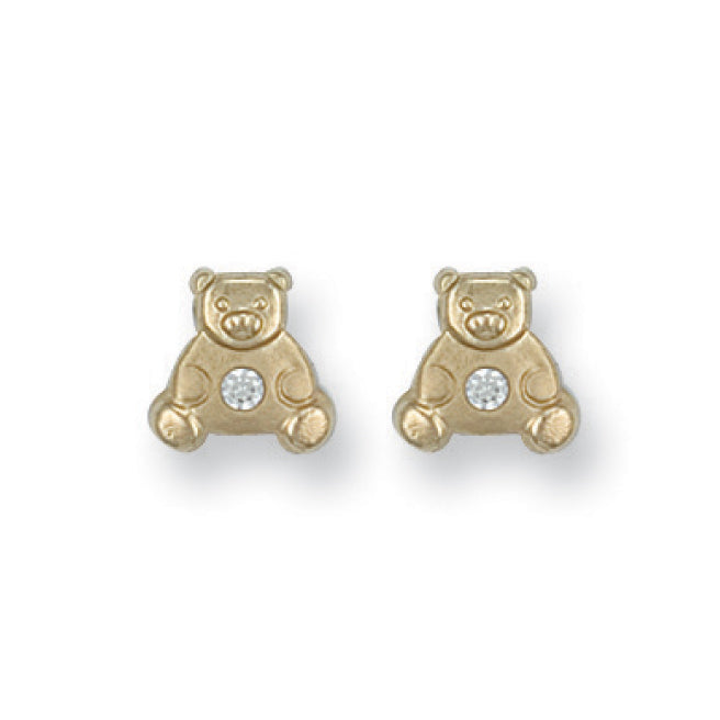 Y/G Cz Teddy Bear Studs