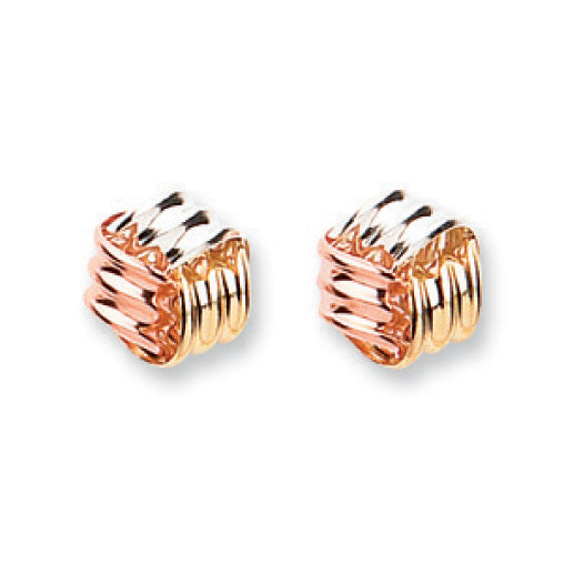 9ct Y W & R/G Fancy Knot Studs