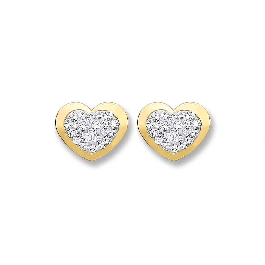 9ct Gold Heart Shape with Crystals Studs