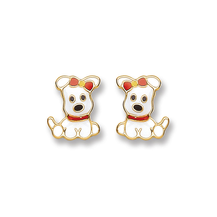 9ct Gold Enameled Puppy Studs