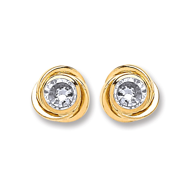 9ct Gold Medium Cz Knot Studs
