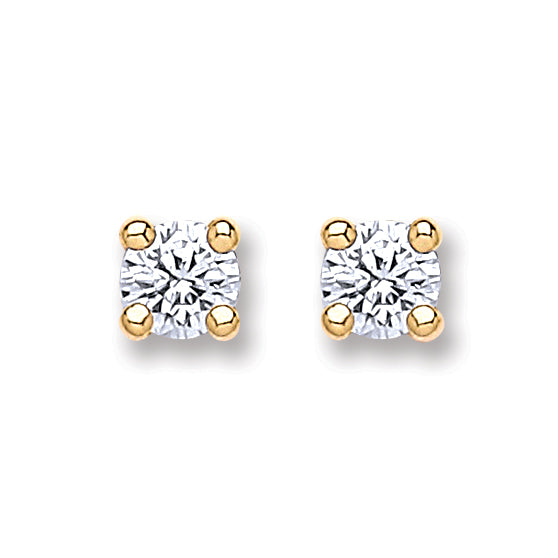 9ct Gold 4.0mm Round Brilliant CZ Studs