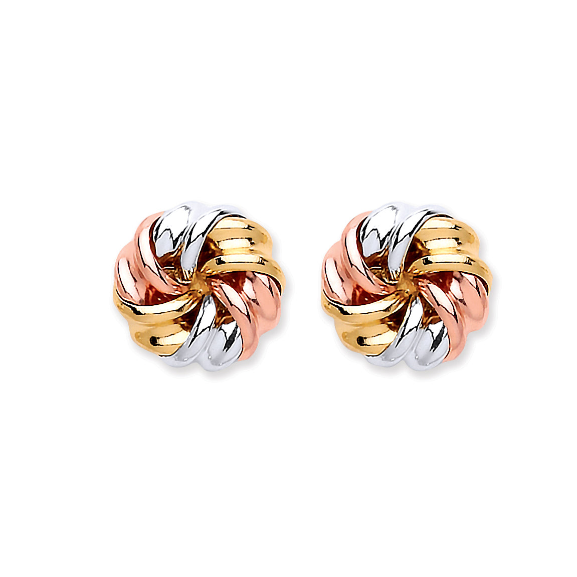 9ct Y, W & R/G Tight Knot Studs
