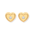 9ct Y/G Heart Ribbed Edge with CZ Studs