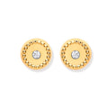 9ct Y/G 6mm Ribbed Edge with CZ Studs
