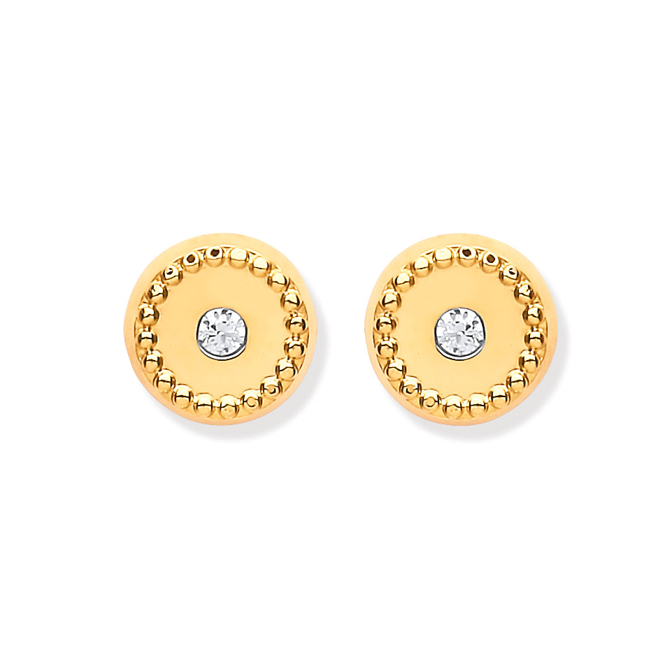 9ct Y/G 6mm Ribbed Edge with CZ Studs