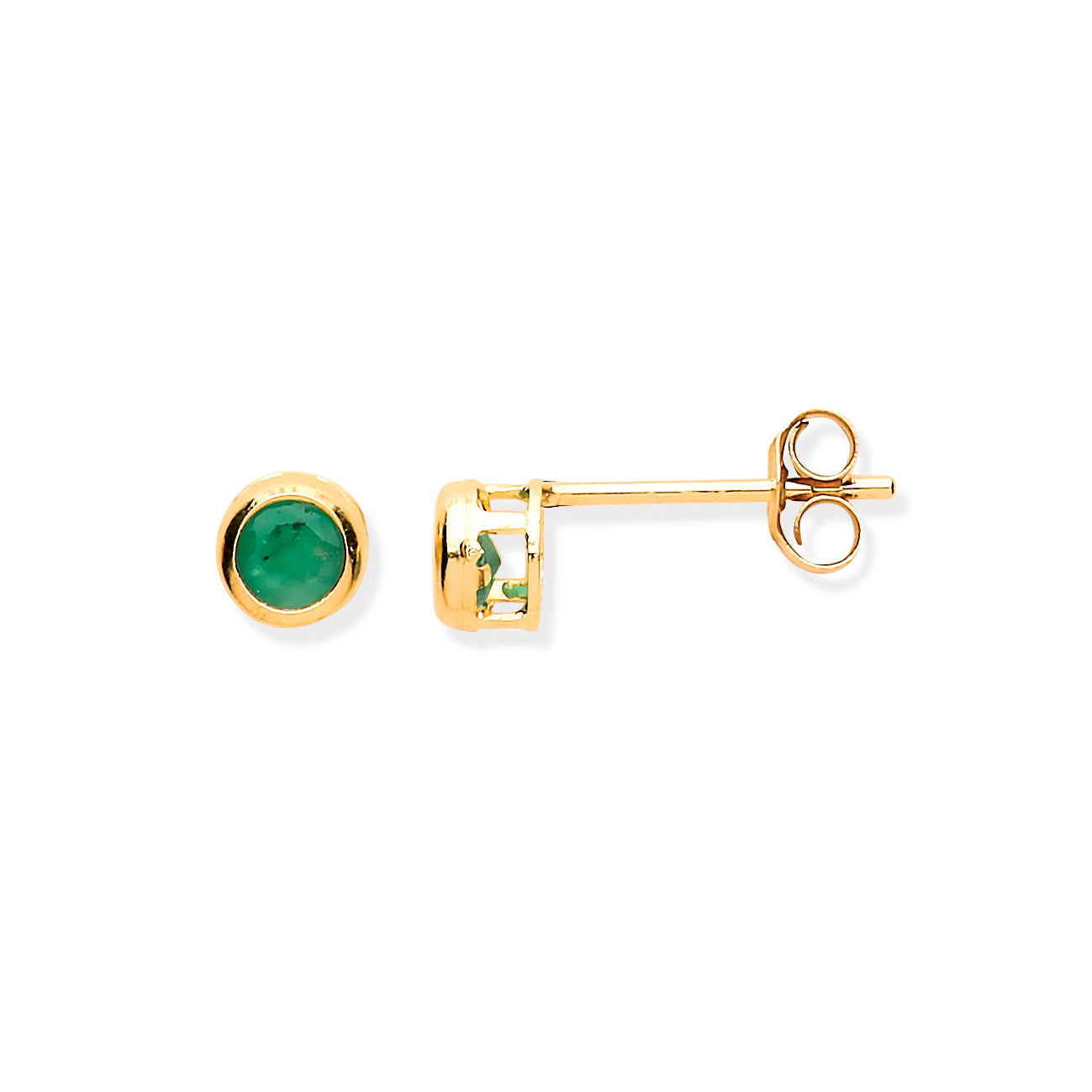 9ct Y/G 3.8mm Emerald Rubover Studs