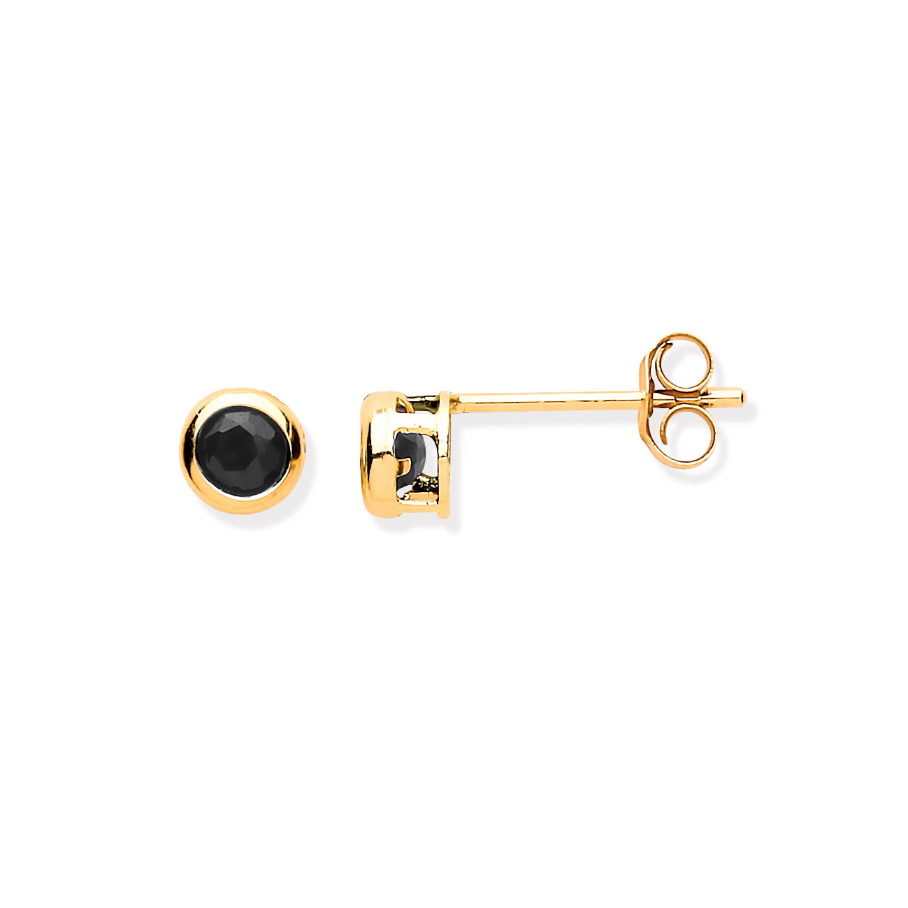 9ct Y/G 3.8mm Black Sapphire Rubover Studs
