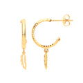9ct Y/G D/C Hoop Studs with Feather Drop