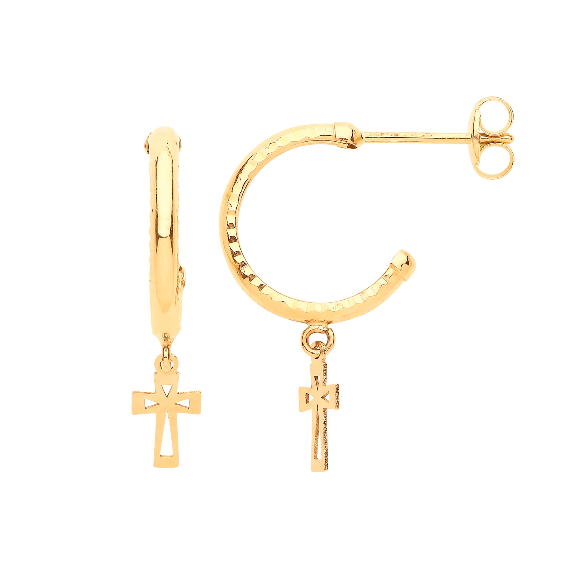 Y/G D/C Hoop Studs with Cross Drop