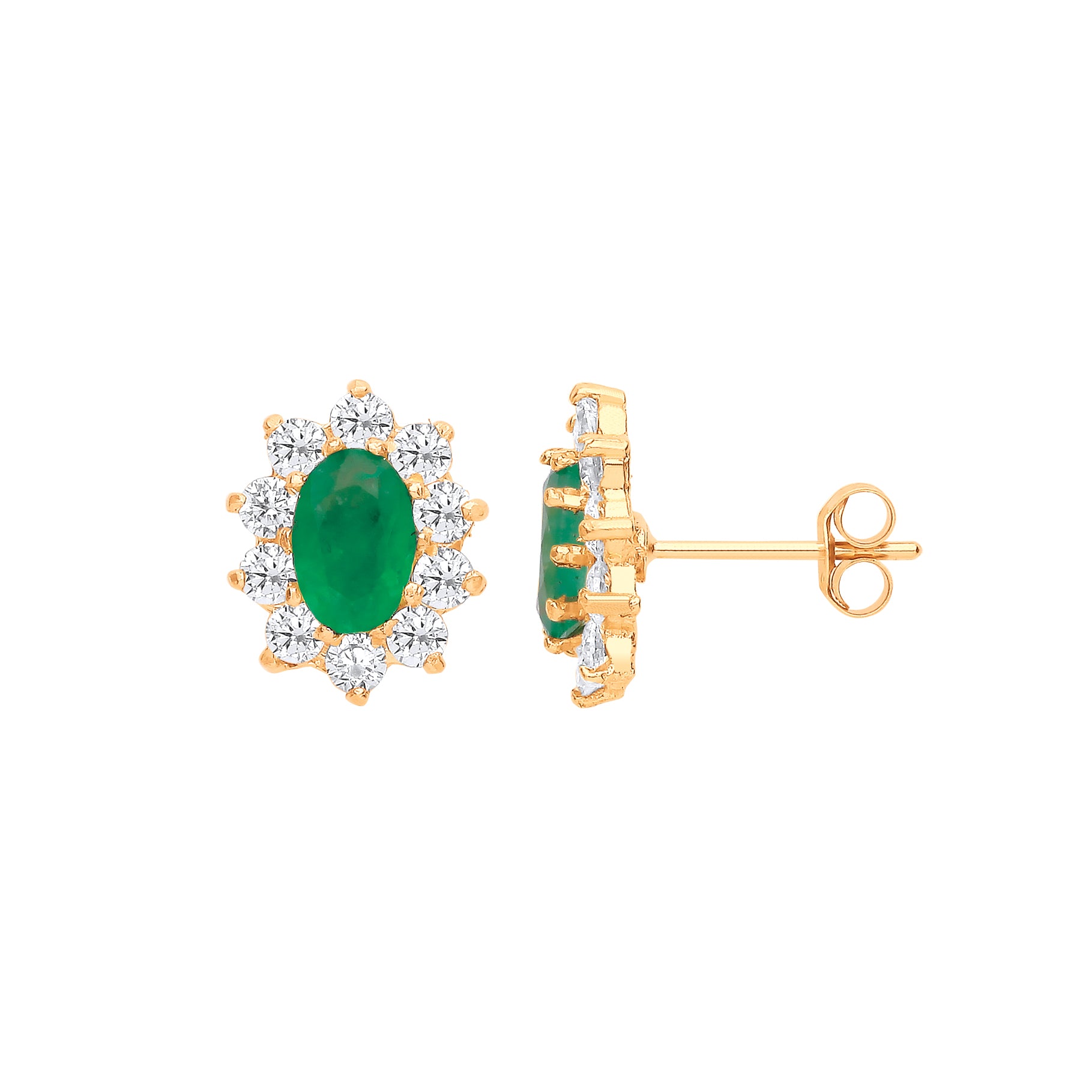 9ct Y/G Emerald & CZs Cluster Studs