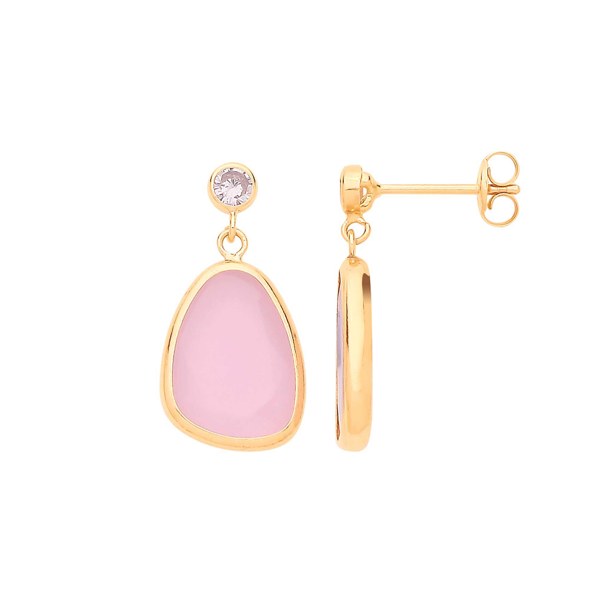 9ct Y/G CZ and Pink Glass Drop Studs