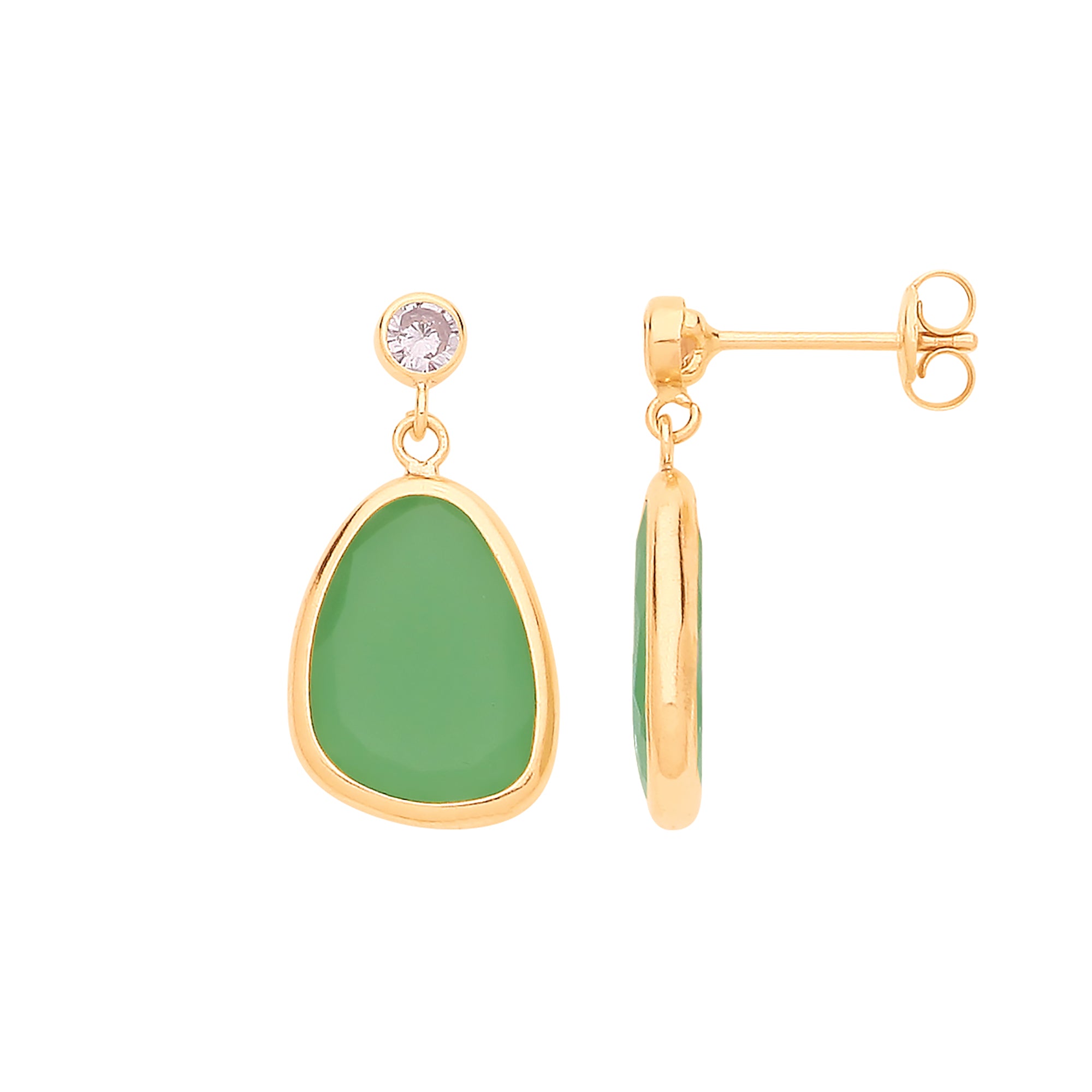 9ct Y/G CZ and Green Glass Drop Studs