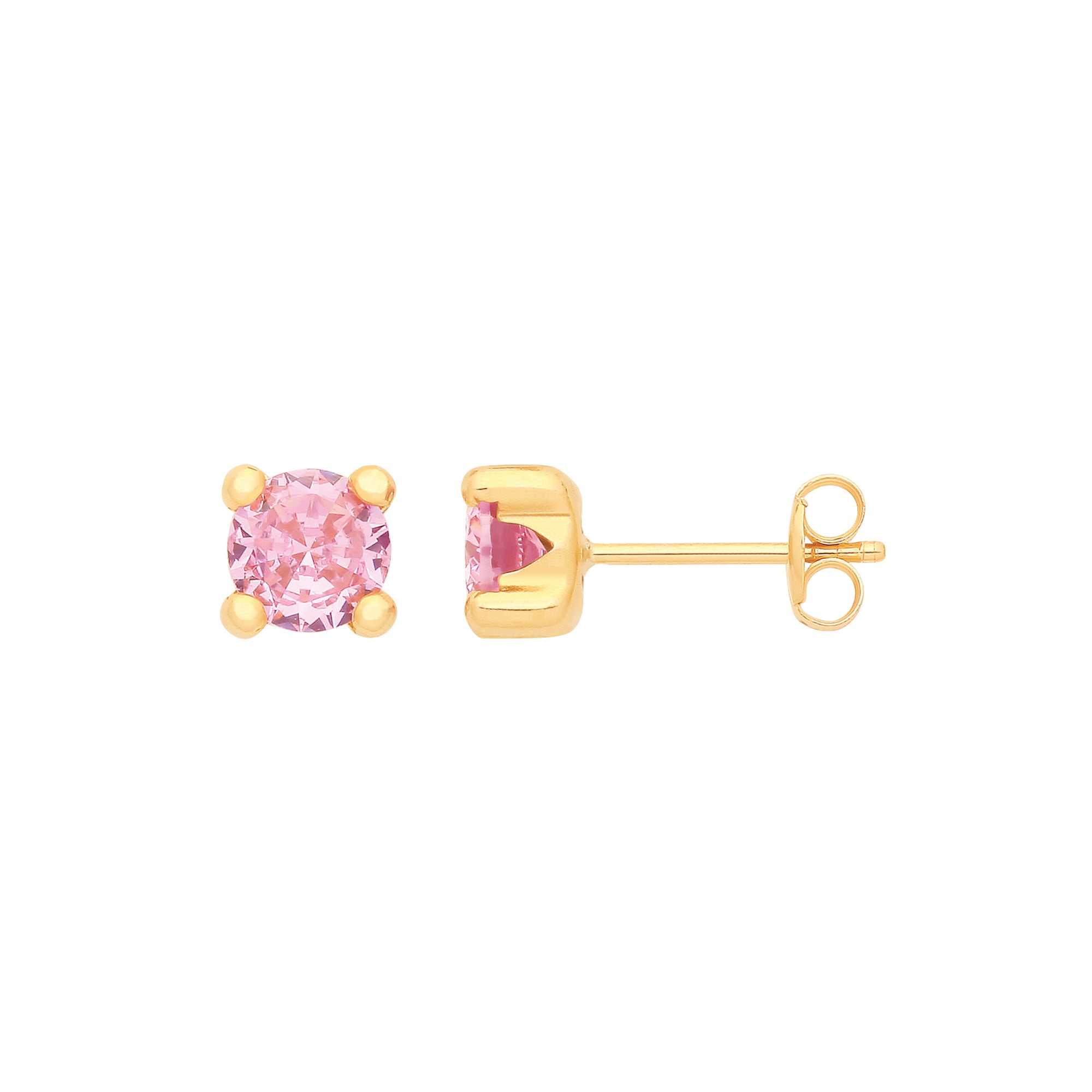 9ct Y/G Round 5mm PINK CZ Studs