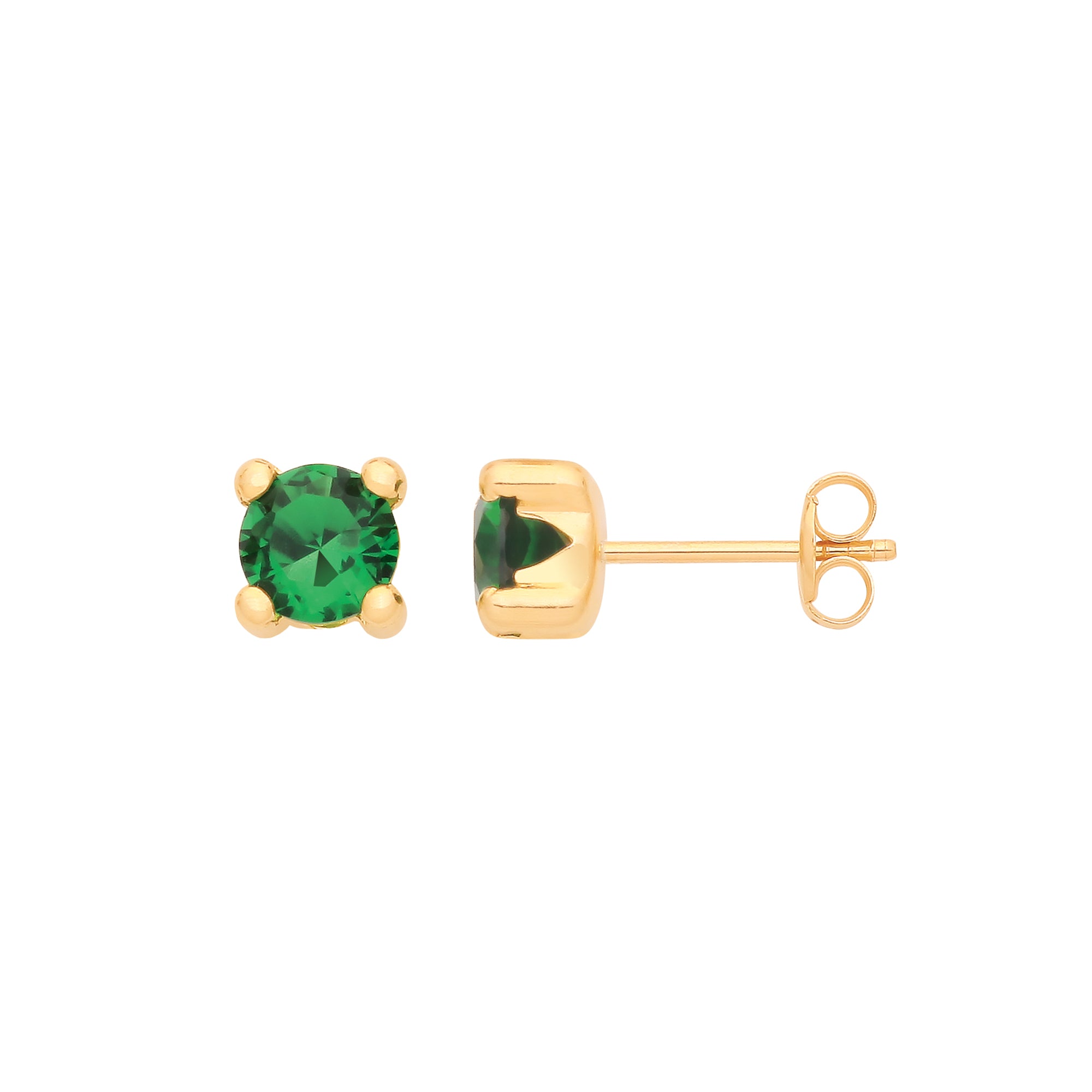 9ct Y/G Round 5mm GREEN CZ Stud