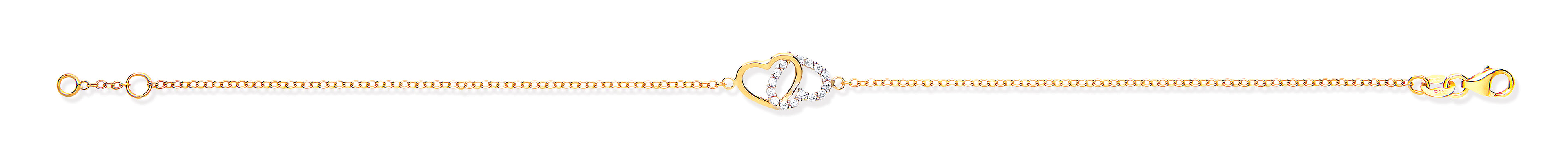 Y/G Plain & Cz Hearts Ladies Bracelet