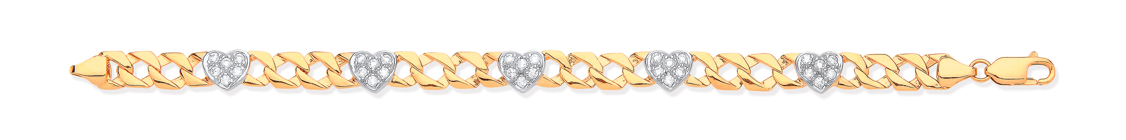 Y/G Casted Ladies Cz Heart Bracelet