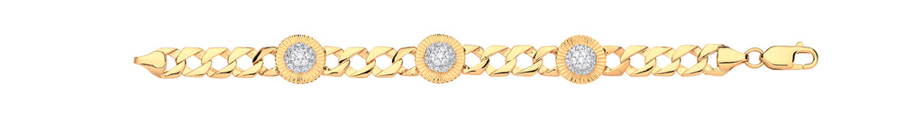 Y/G Cz Round Charm Baby/Ladies Curb Bracelet