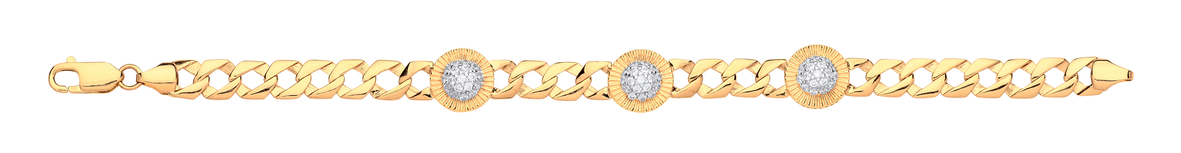 Y/G Cz Round Charm Baby/Ladies Curb Bracelet - view 2