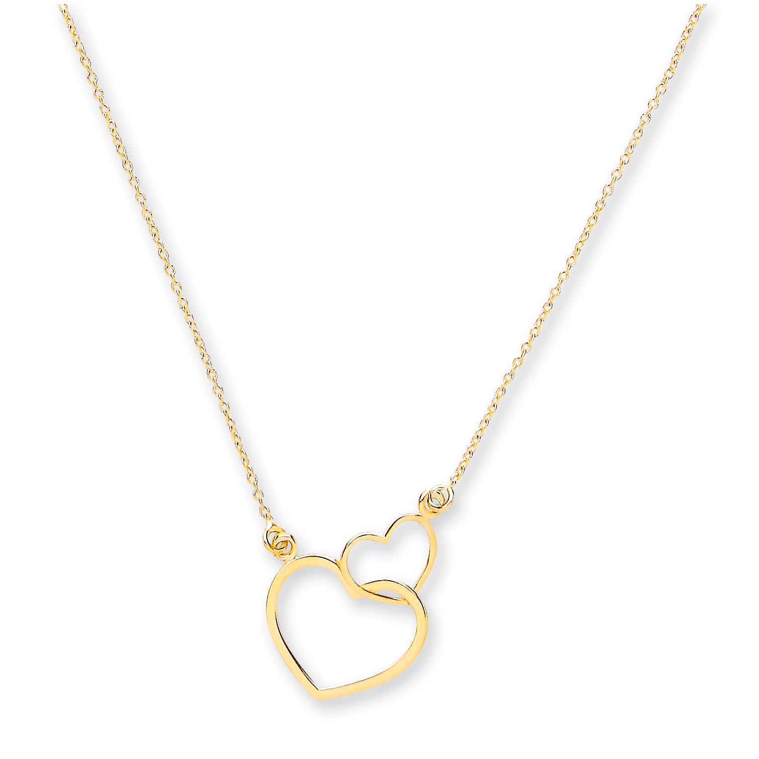 Y/G Rolo Chain, Two Hearts, 18" Necklace