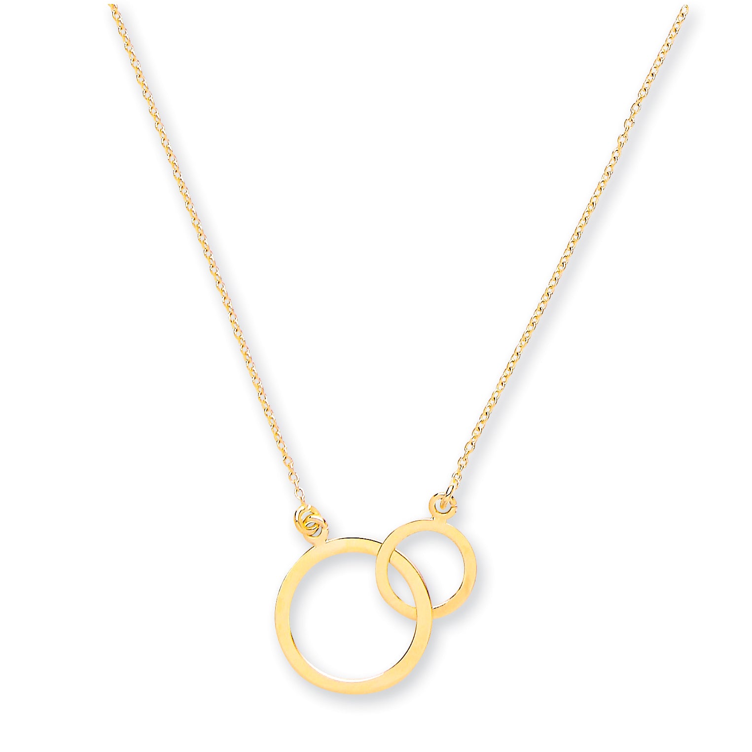 Y/G Rolo Chain, Interlocking Circles Pendant, 18" Necklace