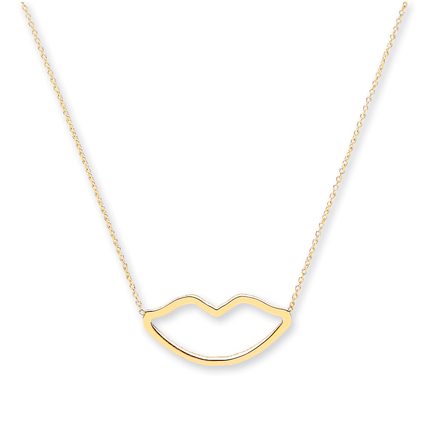 Y/G Rolo Chain Lips Pendant, 16" Necklace