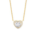Y/G Heart Halo Style CZs Pendant on 18" Chain