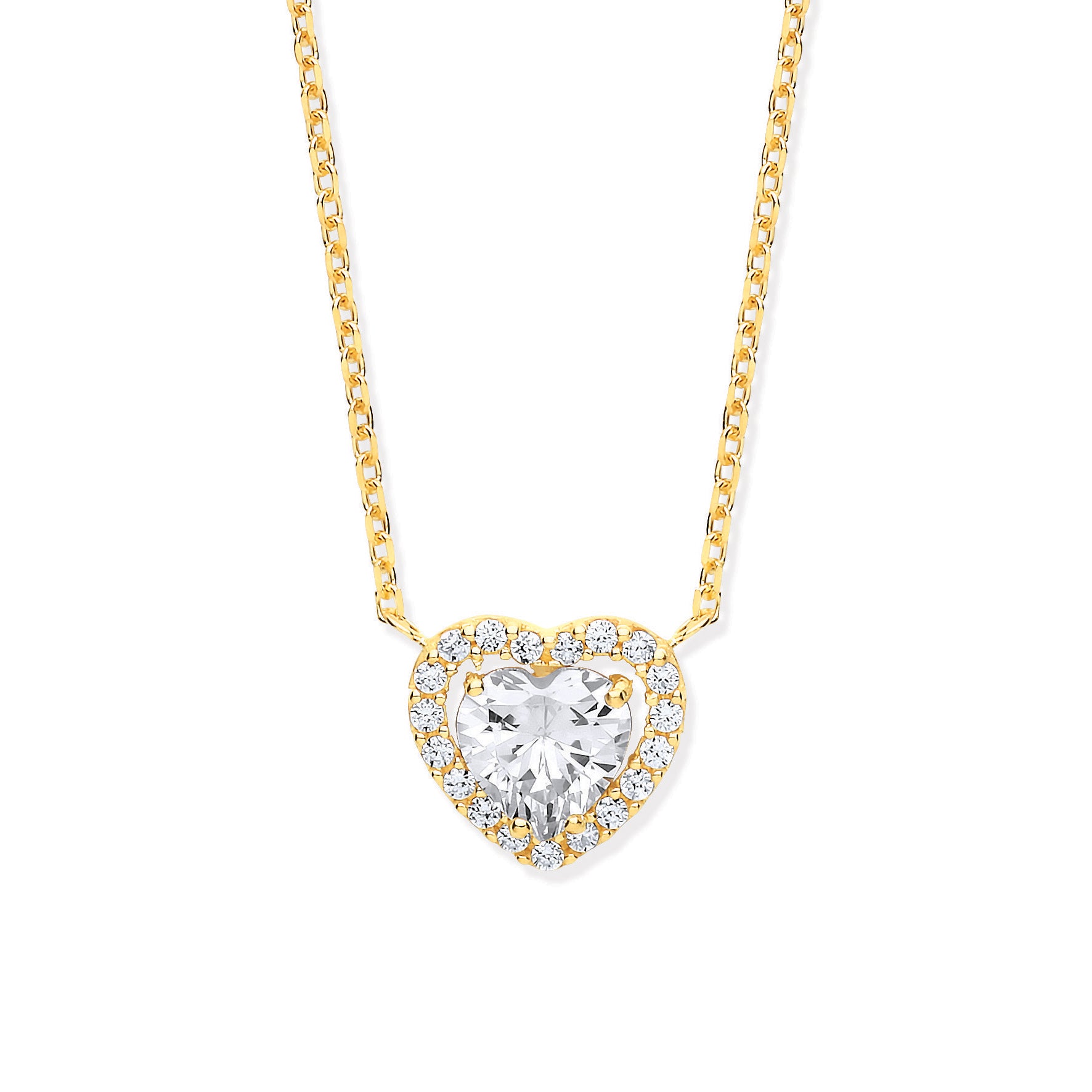 Y/G Heart Halo Style CZs Pendant on 18" Chain