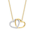 Y & W/G Plain and CZ Joined Hearts Pendant on 18" Chain
