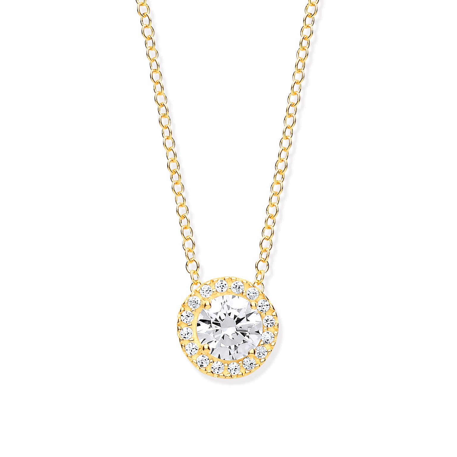 Y/G Round Cz Halo Pendant on 18" Chain