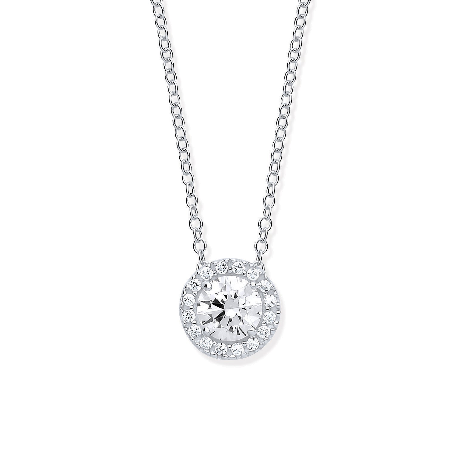 W/G Round Cz Pendant on 18" Chain