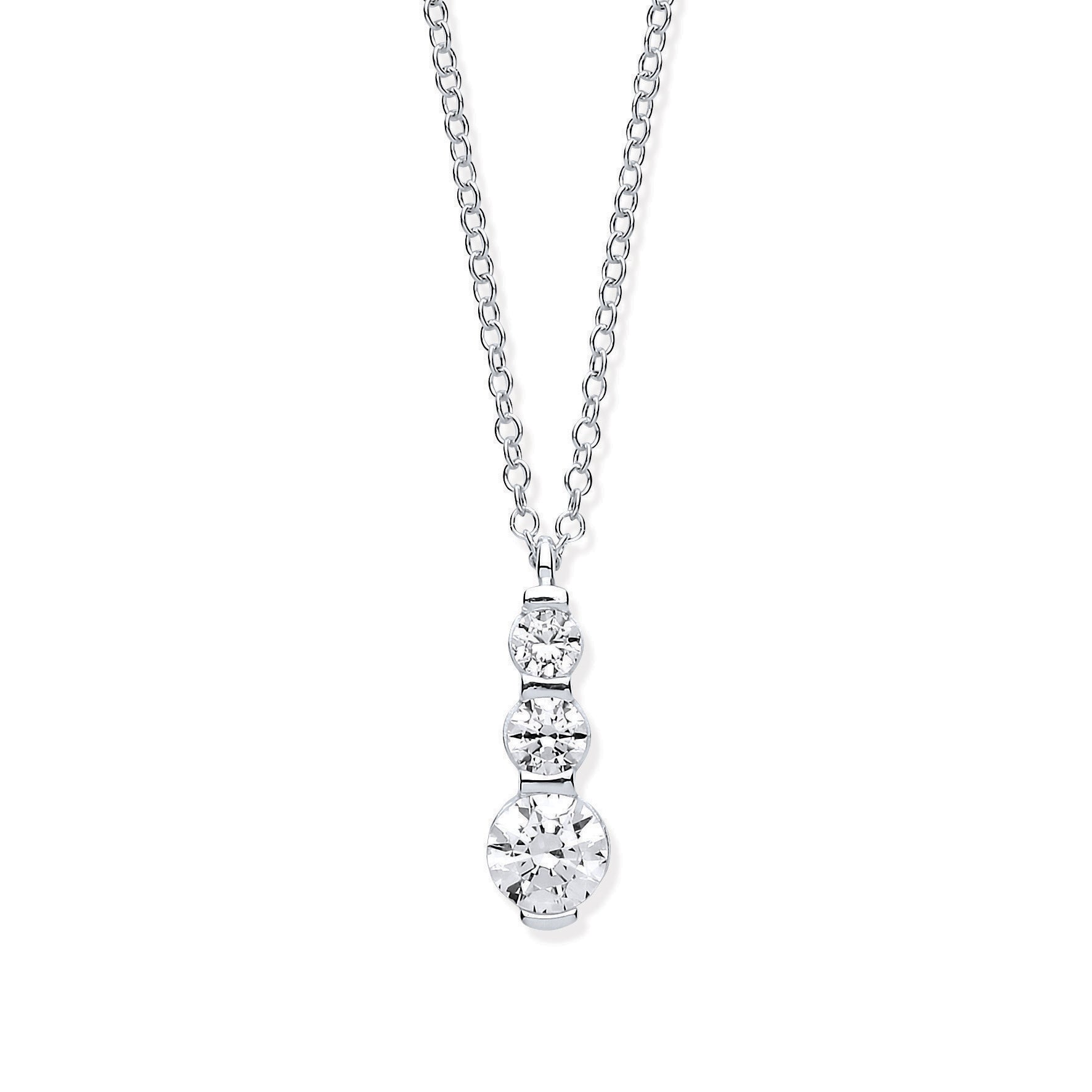 W/G Graduated CZs Drop Pendant on 18" Chain