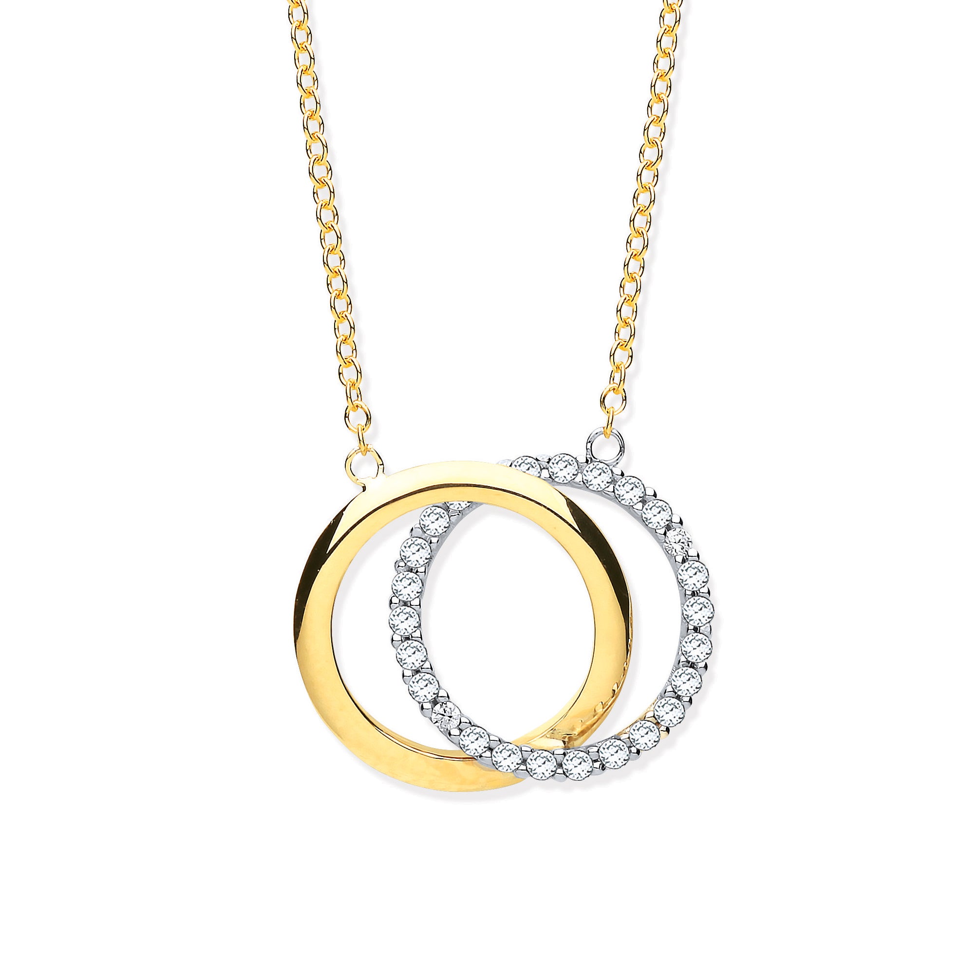 Y & W/G Plain & CZs Circles Pendant on 18" Chain