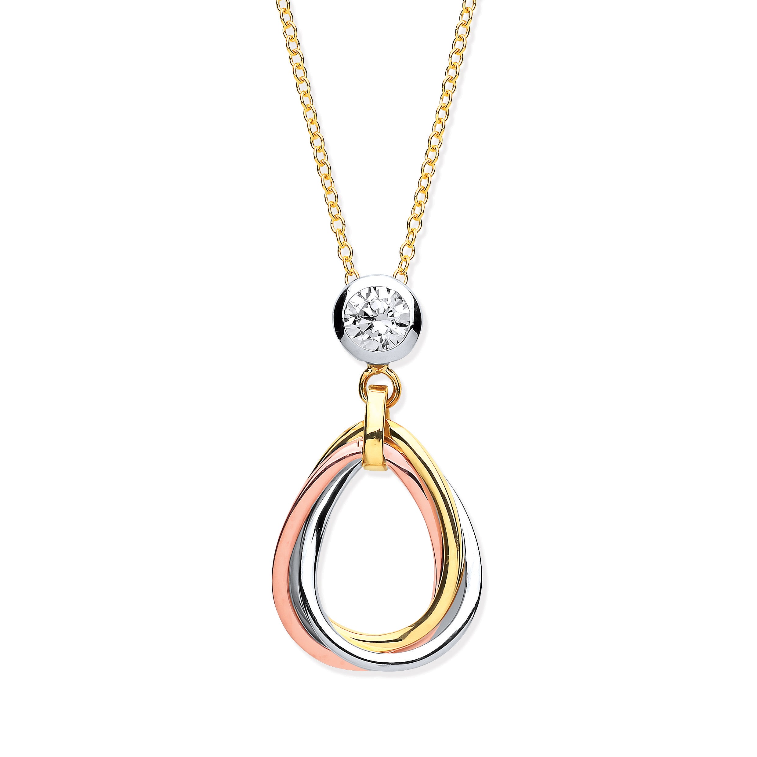Y, W & R/G Teardrop Tubes Pendant on 18" Chain