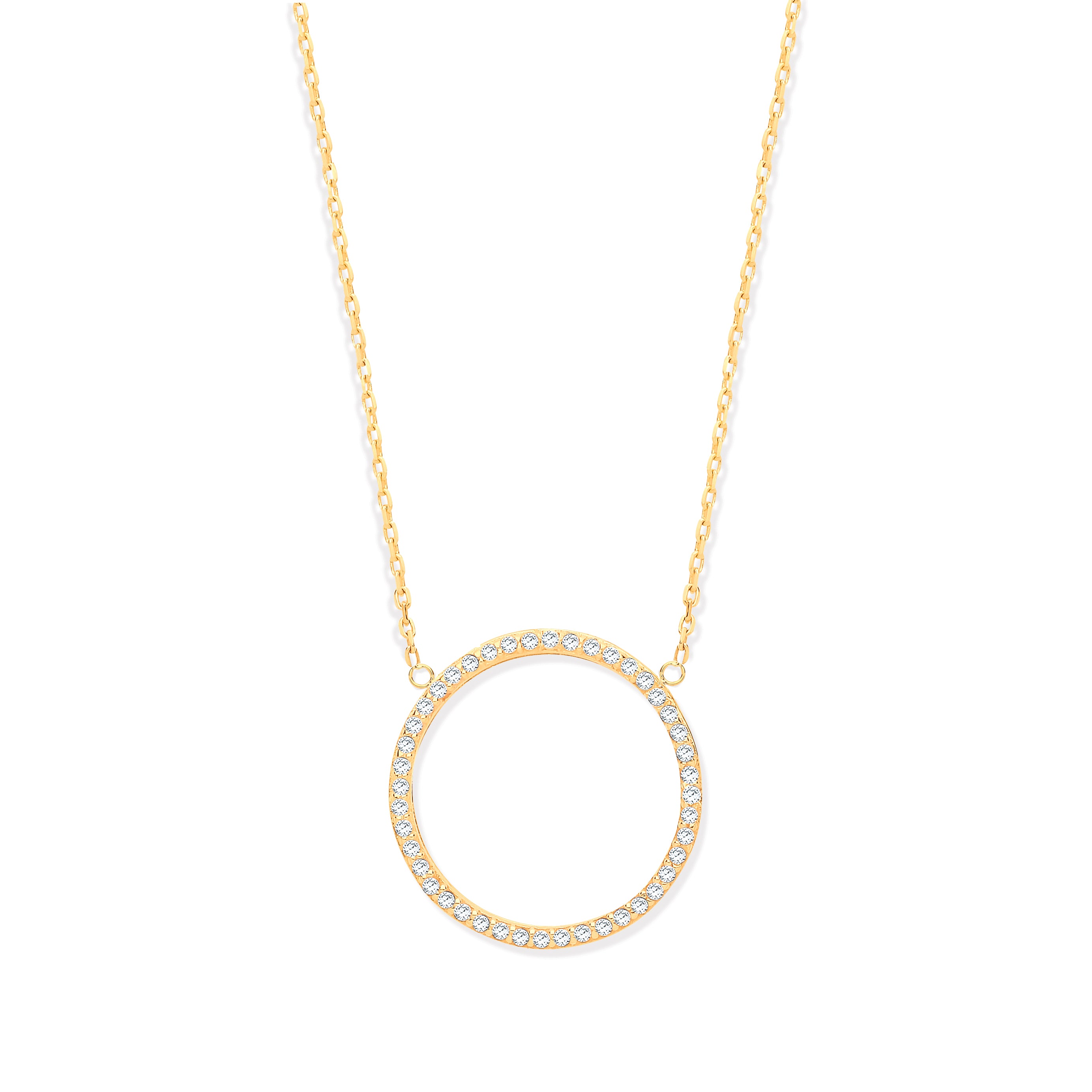 9ct YG Circle of Life Cz Pendant 17" + 2" Chain