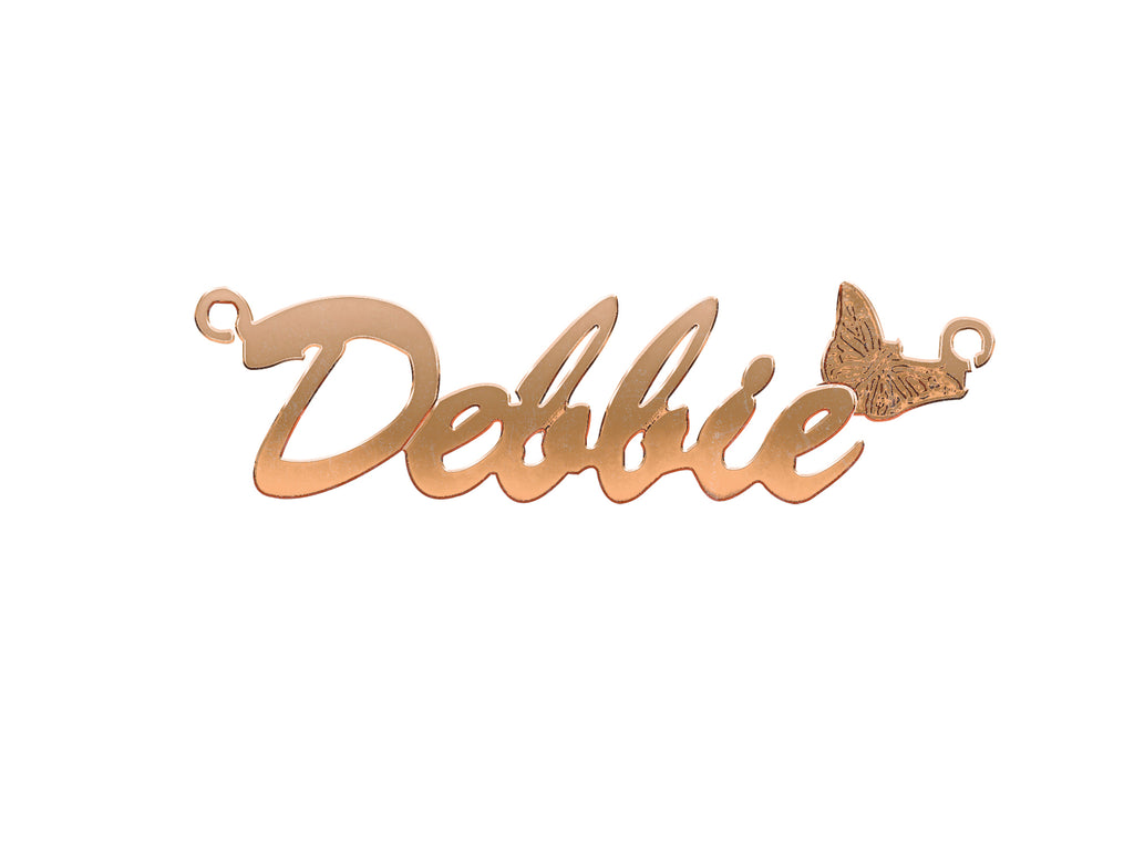 9ct Gold Script Butterfly Nameplate