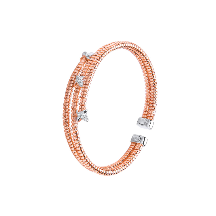 Silver Rose Coated Cz Kiss Ladies Bangle