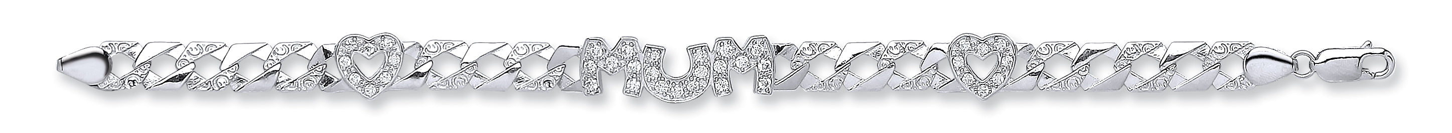 Silver Cz Mum & Heart Bracelet