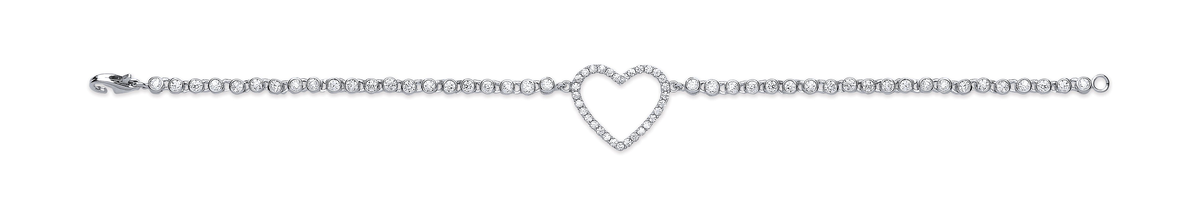 Silver Heart Cz Ladies Bracelet