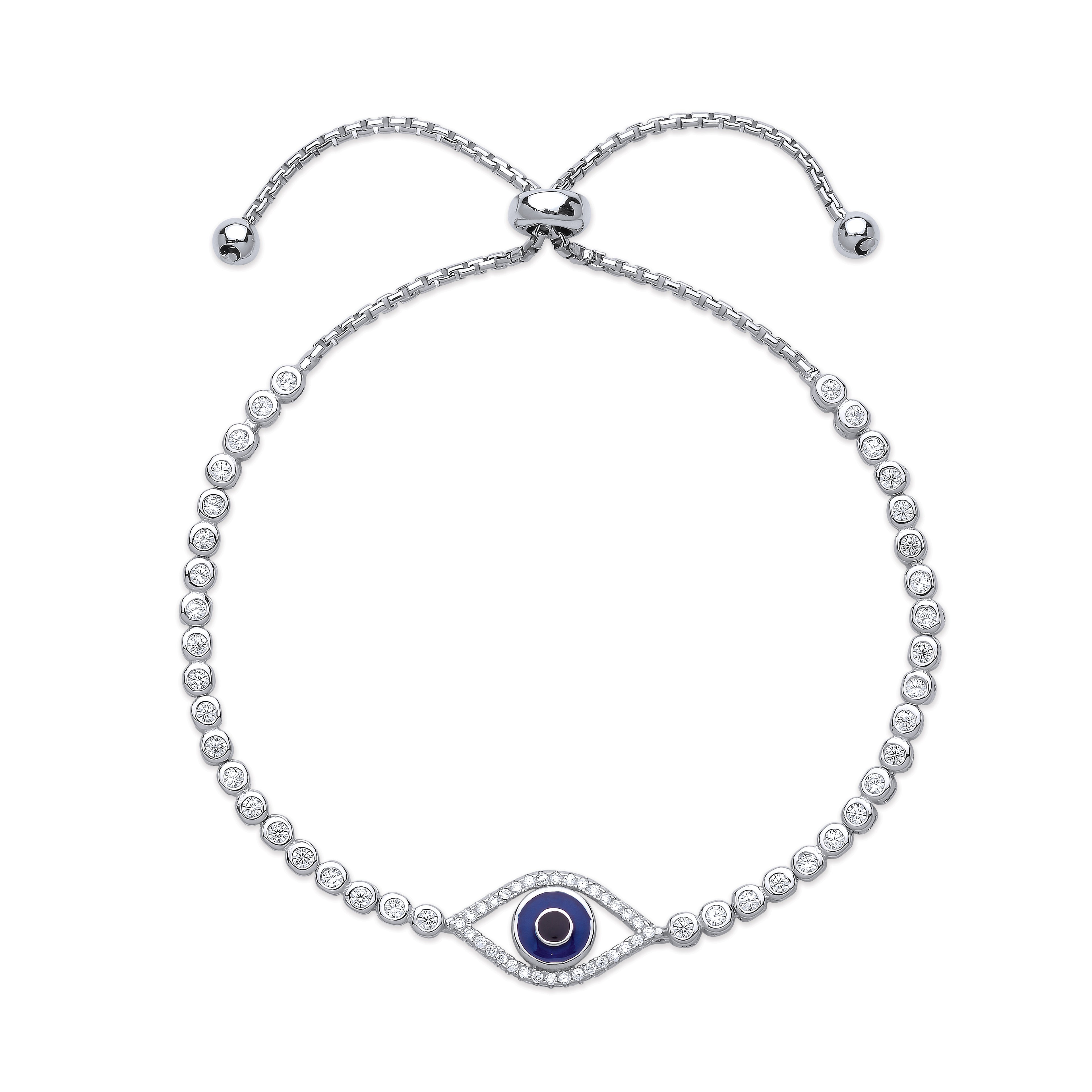 Silver Evil Eye Cz Friendship Bracelet