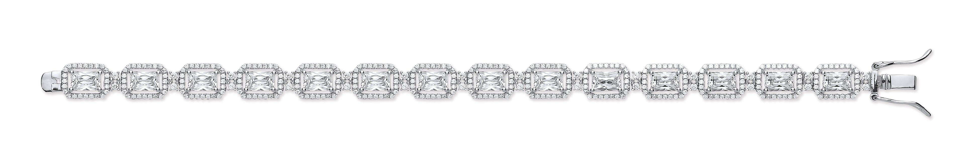 Silver Clear Cz Emerald Cut in a Halo Style Tennis Bracelet