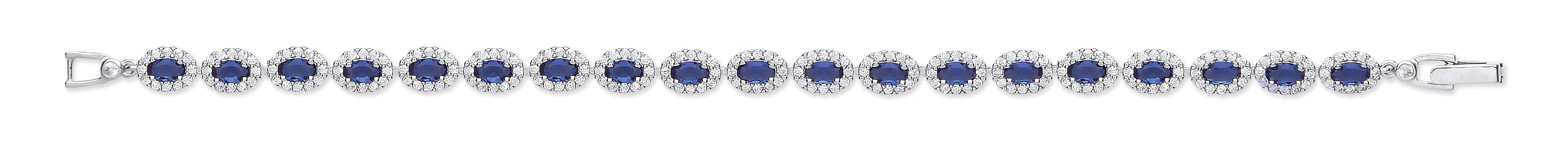 Silver 5.8mm Sapphire Blue Oval Cz Ladies Bracelet